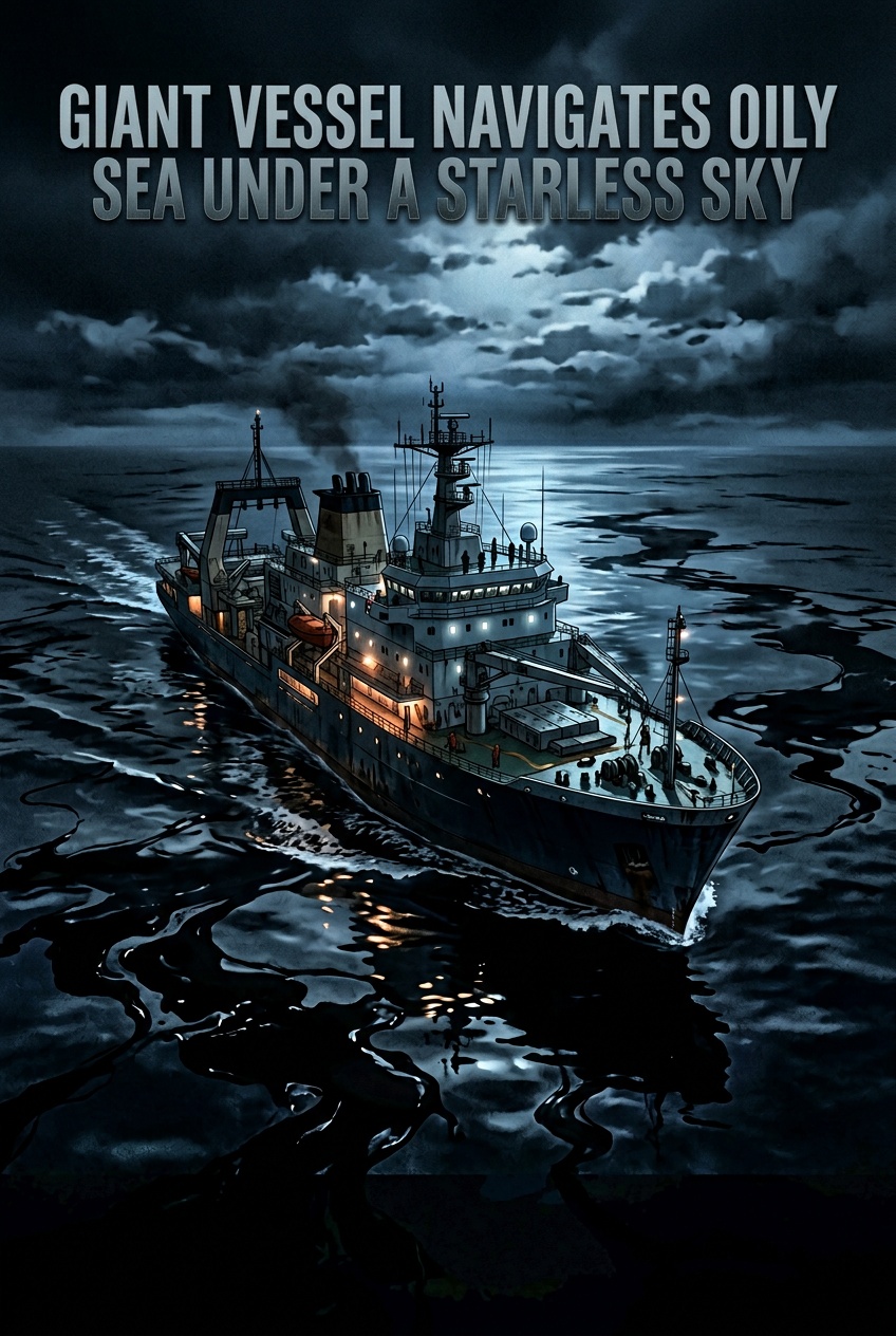 Giant Vessel Navigates Oily Sea Under a Starless Sky | Anime Series | Trimz